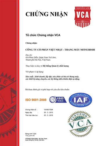 Tiêu chuẩn ISO 9001:2008 - Công Ty Cổ Phần XNK Thang Máy Việt Nhật